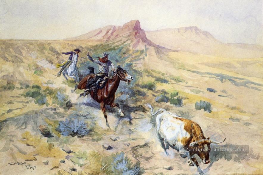 troupeau lâcheur 1902 Charles Marion Russell Peintures à l'huile